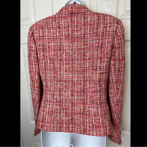CARLISLE Tweed Blacker Jacket Coat Pink Red Orange Ivory Wool Silk Suit Career - Picture 7 of 12